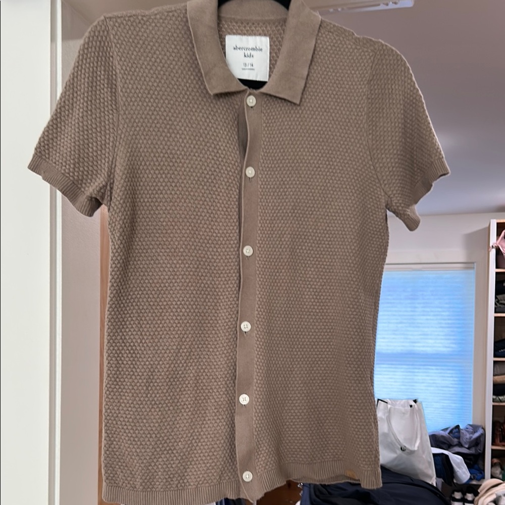 Abercrombie Kids Brown Polo Shirt Textured Cotton Blend
